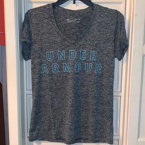 UA Grey- Teal Lettered Velocity Tee